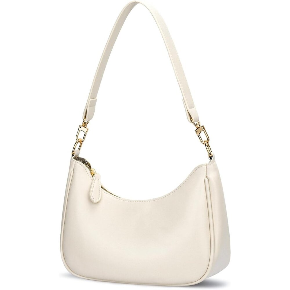 Women's Beige PU leather Gold Chain Strap Underarm Zipper Pouch Hobo Purses